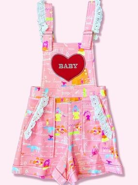 LittleForBig Prototype Sample Pink Heart BABY Shortalls Overall Romper OOAK